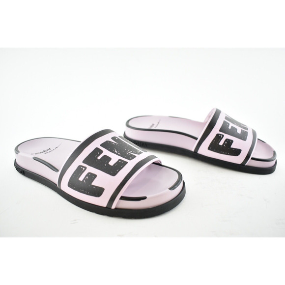 Fendi Joshua Vides Pink Black Leather Logo Mule Slide Flat Flip Flop Sandal 35 - Picture 4 of 12
